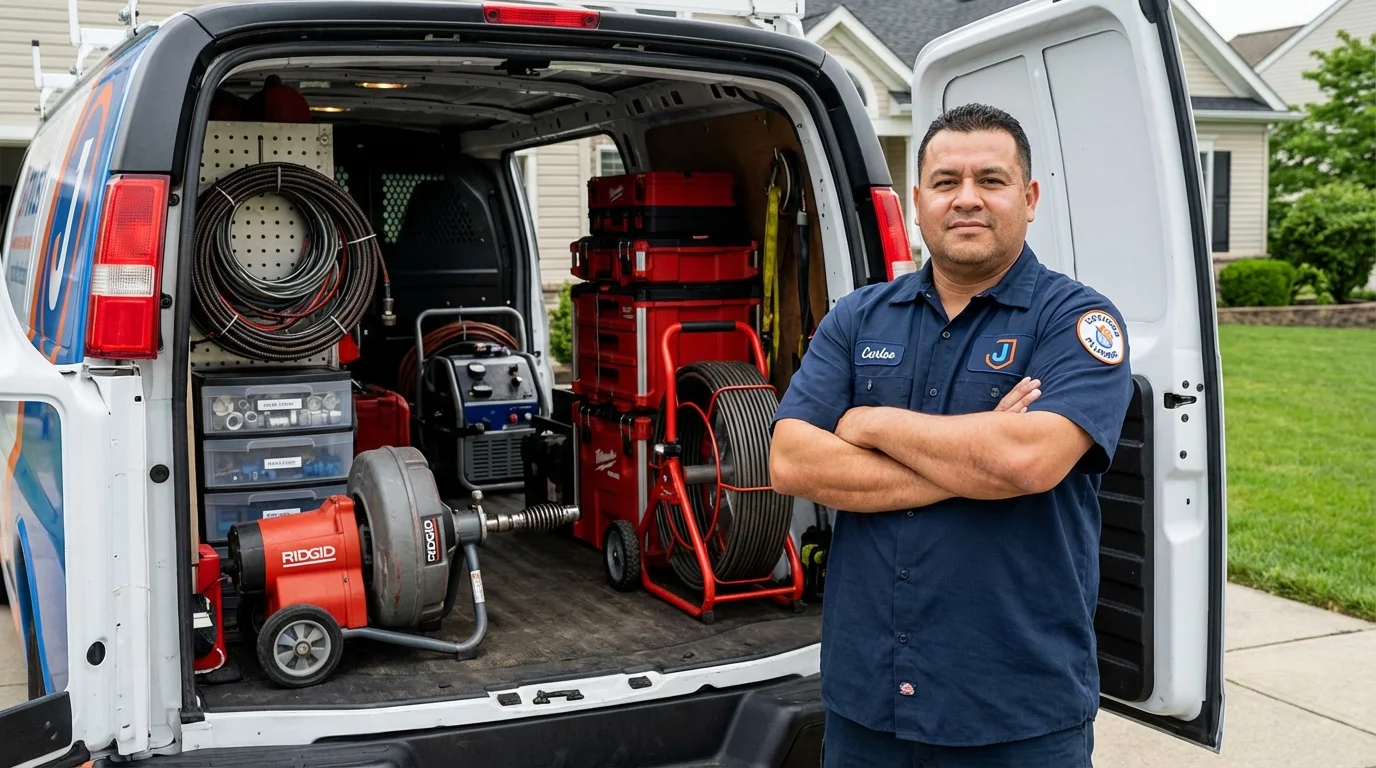 Professional drain cleaning equipment and Johns Plumbing LLC plumber in Malverne
