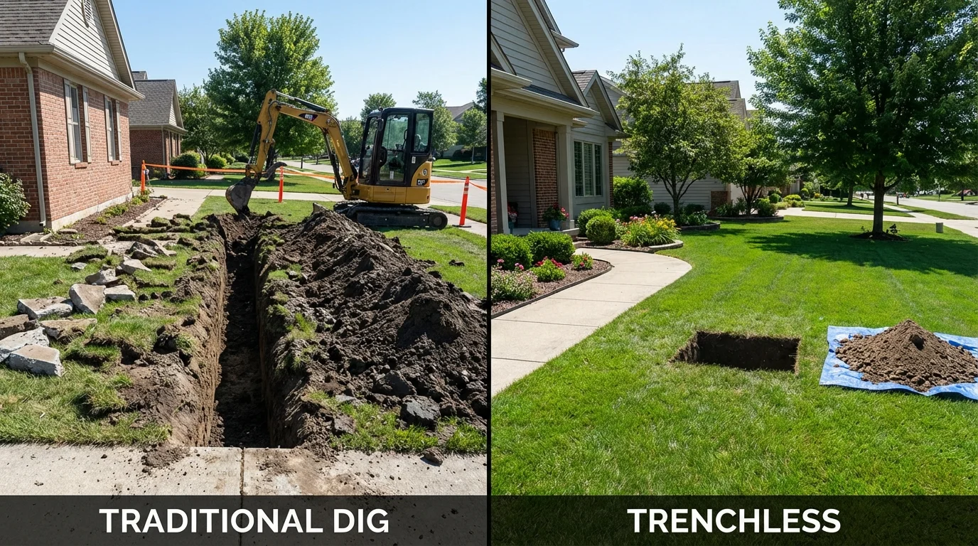 Trenchless sewer repair with minimal yard damage versus traditional excavation in Malverne, NY